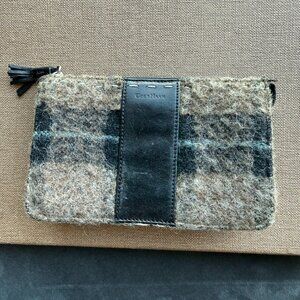 Vintage COLE HAAN Boiled Wool Plaid & Leather Bag with Tassel Detail